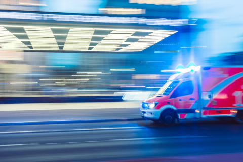 An ambulance speeds to a hospital 