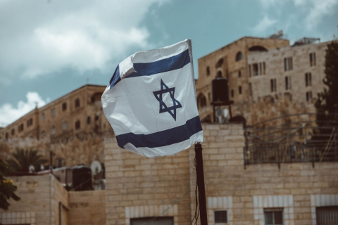 An Israeli flag flies in Jerusalem