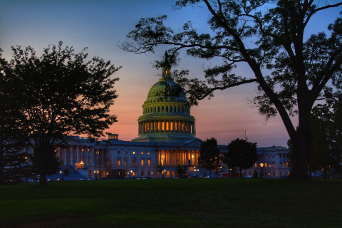 The US Capital Building at sunset