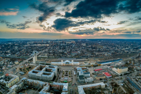U Ukrainian city viewed from above