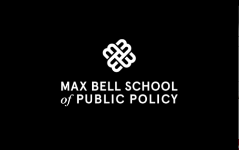 Max Bell School of Public Policy white lettering and logo on black background