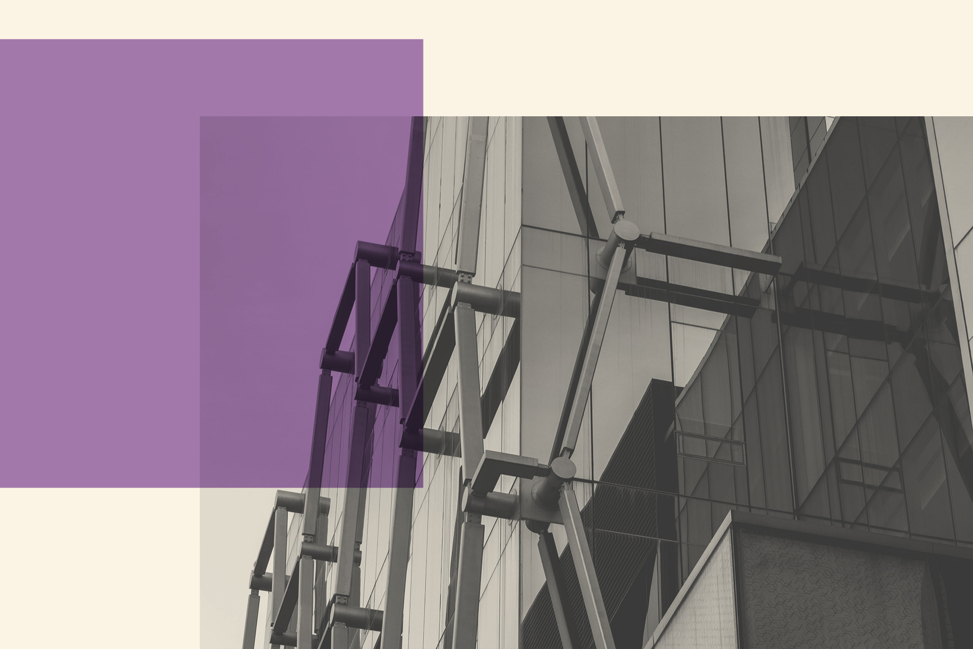 A building viewed from below with a purple overlay