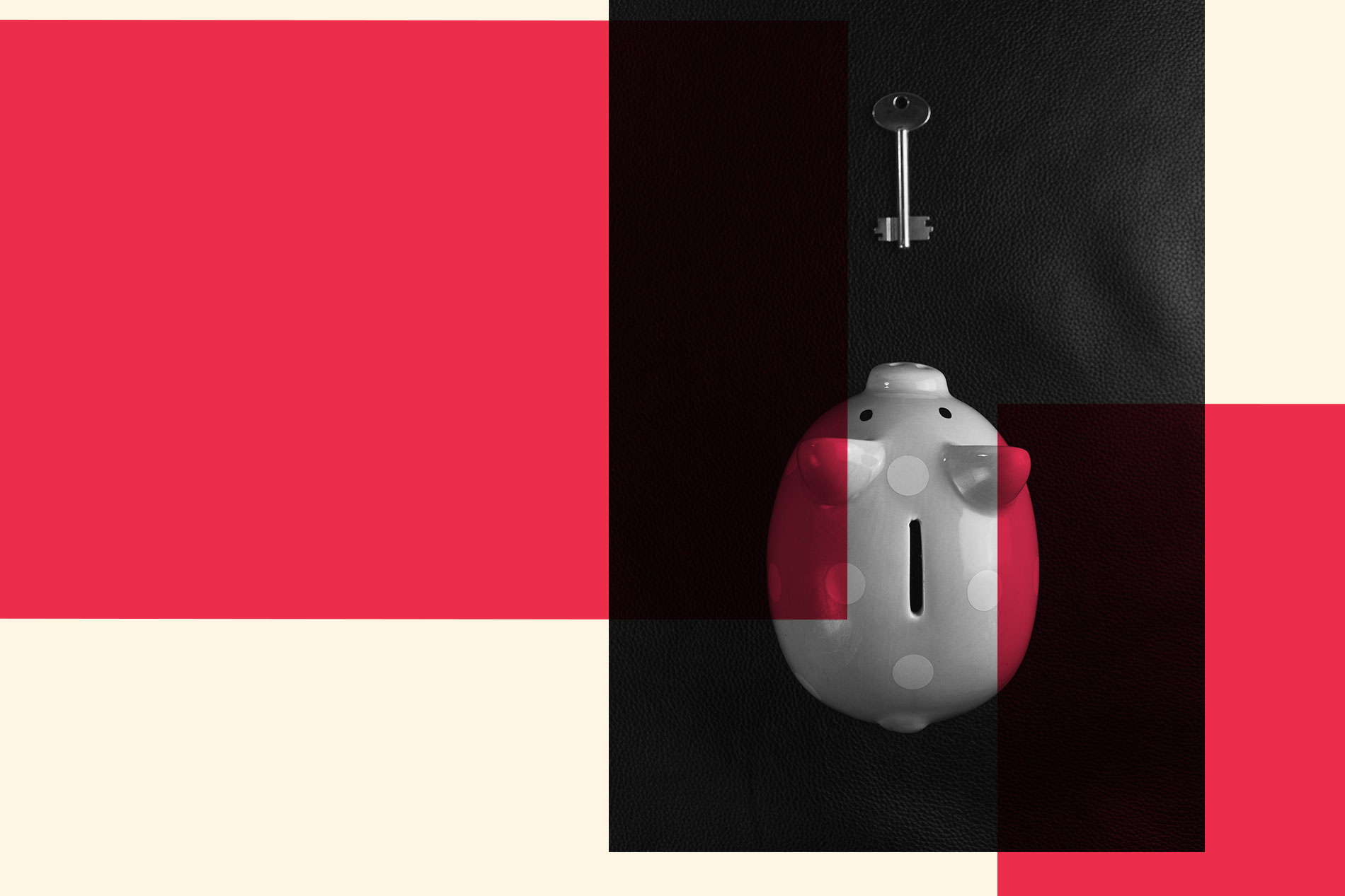 A piggy bank and a key with red rectangles overlayed