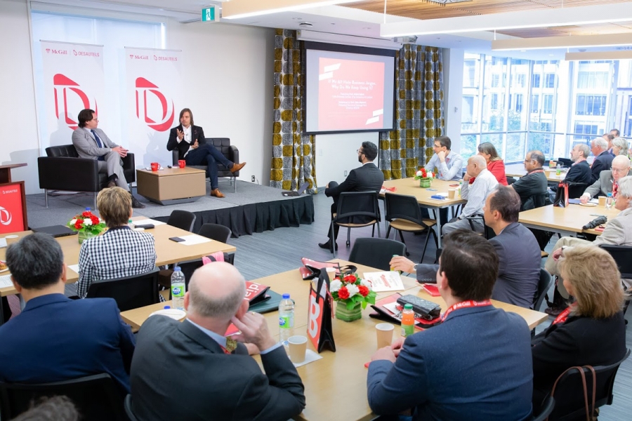 The Marcel Desautels Integrated Management Symposium speaker André Spicer and Director of the Marcel Desautels Institute for Integrated Management, Saku Mantere, discuss “If We All Hate Business Jargon, Why Do We Keep Using It?”