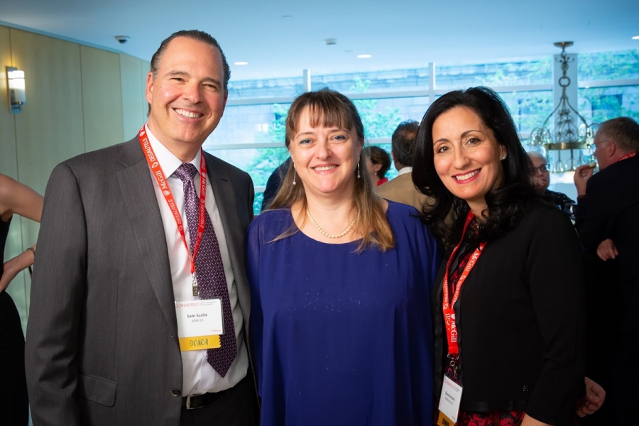 Sam Scalia (EMBA’13), Dean Isabelle Bajeux, and Diana Ferrara, BSc(NutrSc)’92.