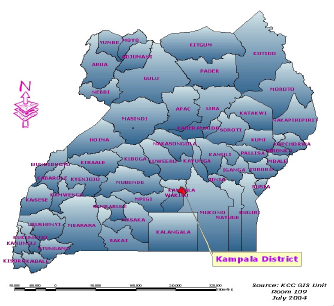 Location of Kampala District in Uganda