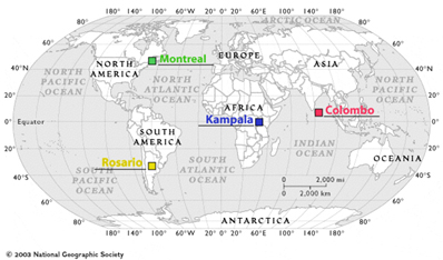 Location of three partner cities