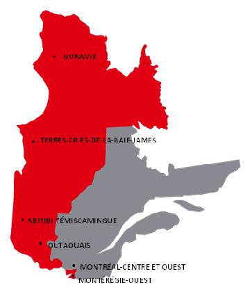 Carte du Québec illustrant le RUISSS de McGill.