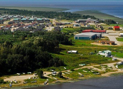 Aerial view of the village of Waskaganish.