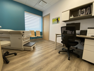 An examination room in the Des Collines clinic.