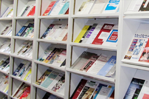 Photo of journals sorted on wall