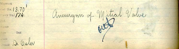 Log book entry of discarded specimen