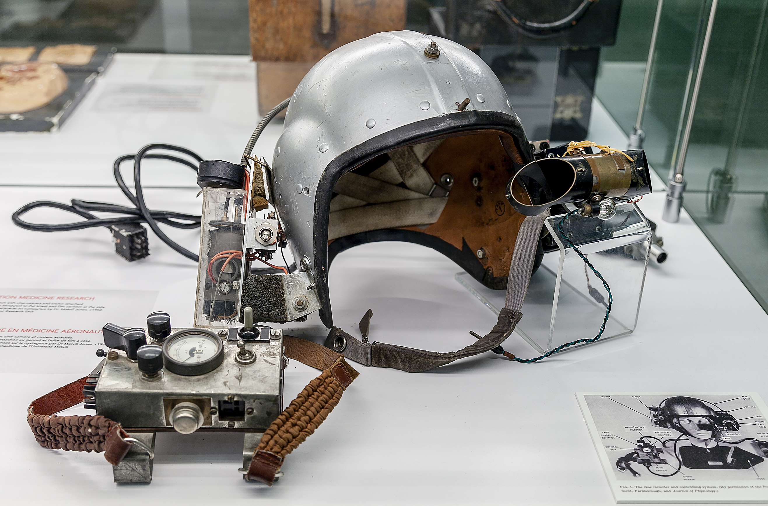 Pilot's helmet in Anniversary display case