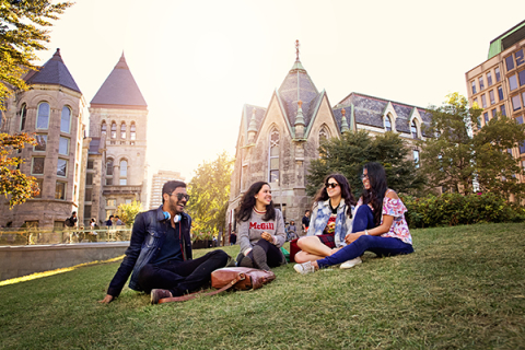 Summer students on campus lawn