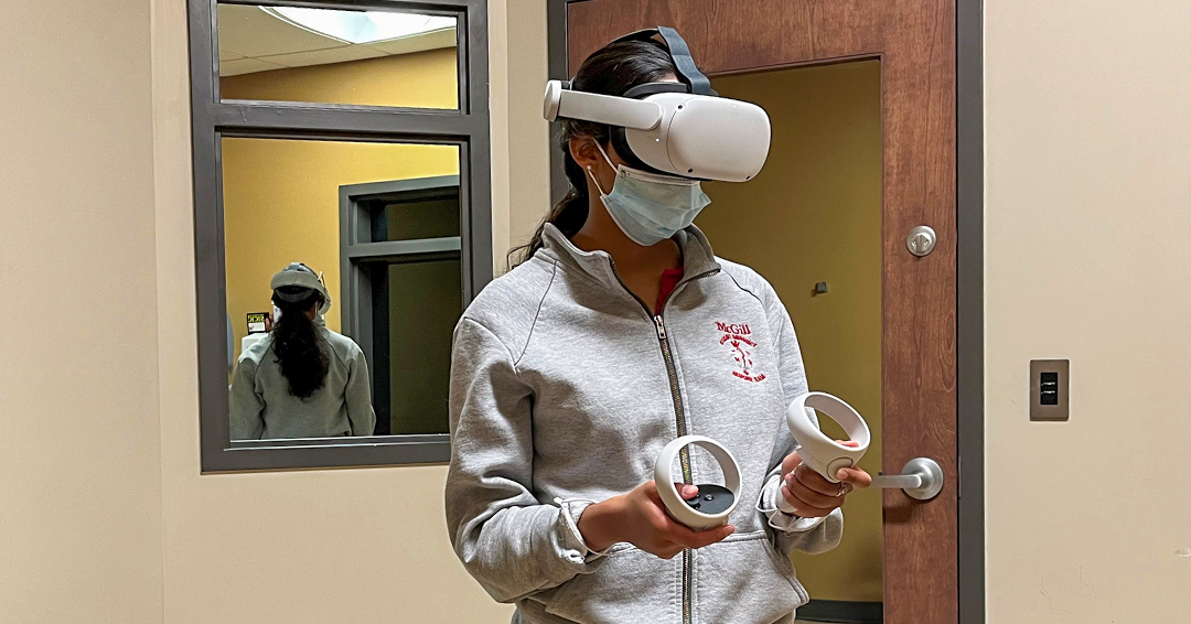 Nursing student with VR headset