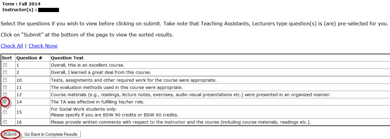 Click submit. The TA questions will be pre-selected for you