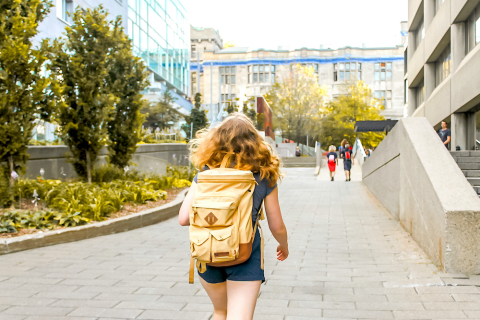 Student walks onto mcgill campus