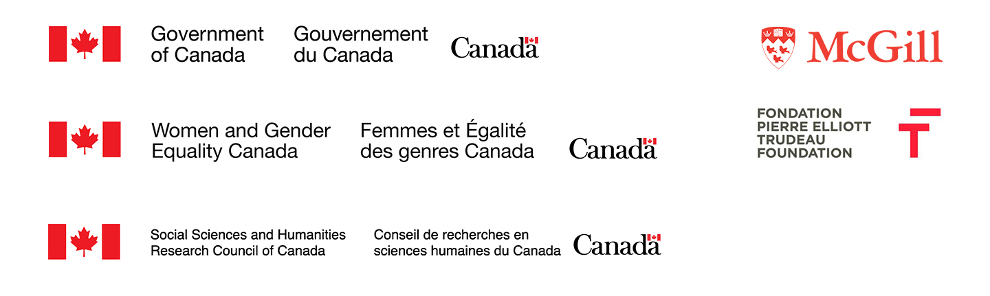 Sponsor Logos: Government of Canada, Women &amp; Gender Equality Canada's Women's Program, Social Sciences &amp; Humanities Research Council, Pierre Elliot Trudeau Foundation, McGill University