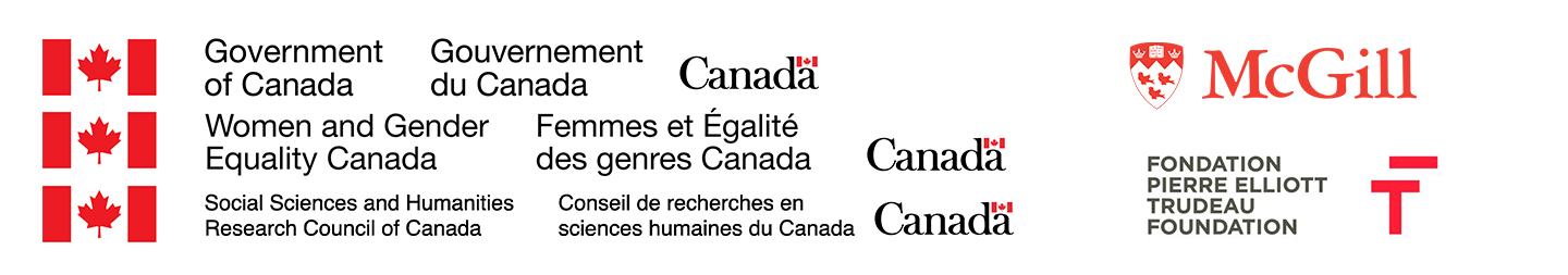 Sponsor Logos include the Government of Canada, Women And Gender Equality Canada's Women's Program, Social Sciences and Humanities Research Council, the Pierre Elliot Trudeau Foundation and McGill University