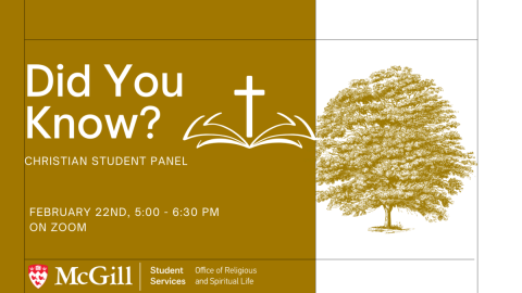 Did you know text on gold background with cross and bible next to stylized tree