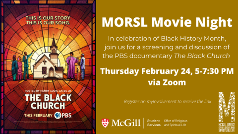 Movie night poster showing stylized stained glass window of church