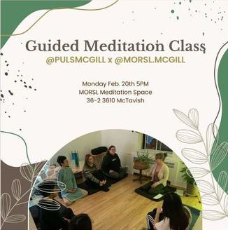 Event poster showing group of students seated in the meditation room at MORSL