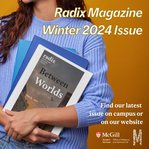student holding a copy of the March 2024 issue of Radix