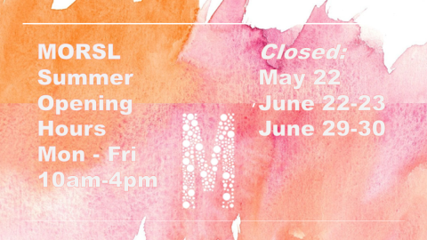 MORSL opening hours on pink and orange background