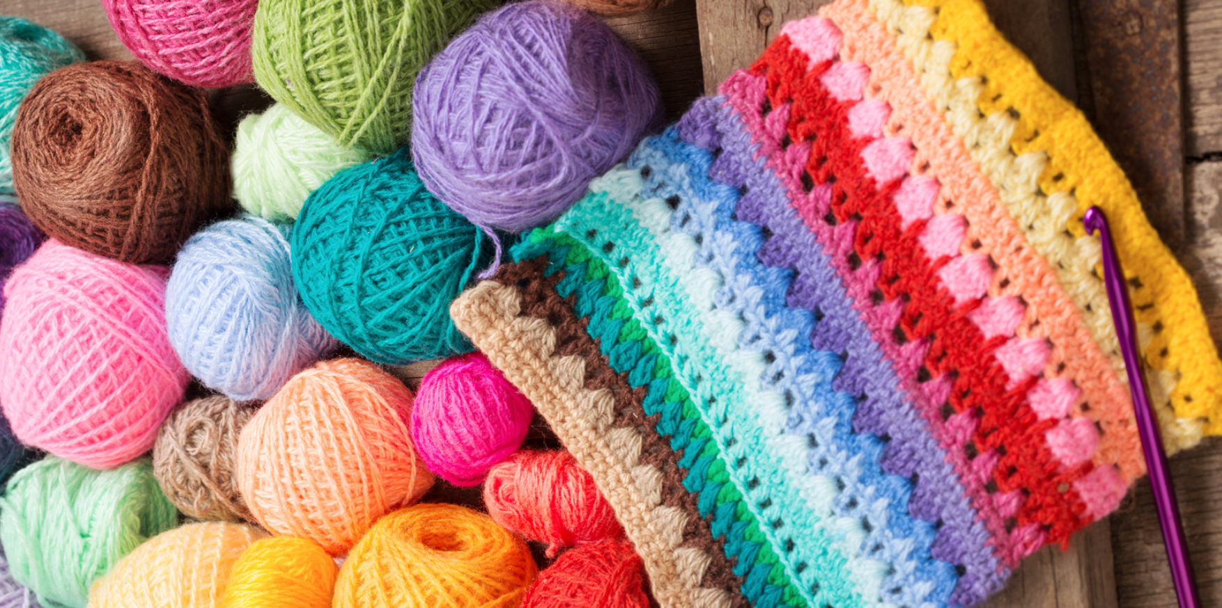 A colourful display of knitted yarn