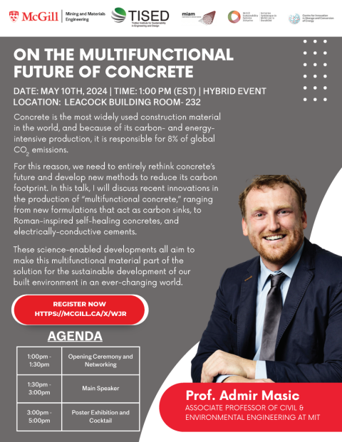 On the Multifunctional Future of Concrete event poster showing speaker Admir Masic