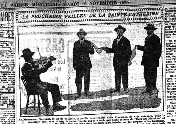 Newspaper clipping announcing "veillée" in 1920