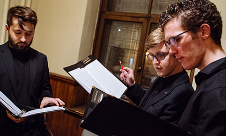 Early music students rehearsing