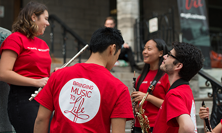 Music Education students stand in front of Strathcona Music Building