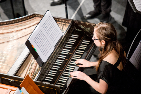 A harpsichordist in performance