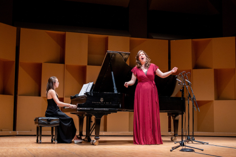 Emily Richter, soprano and Rebecca Klassen-Wiebe, piano on stage performing at the Wirth Vocal Prize Final