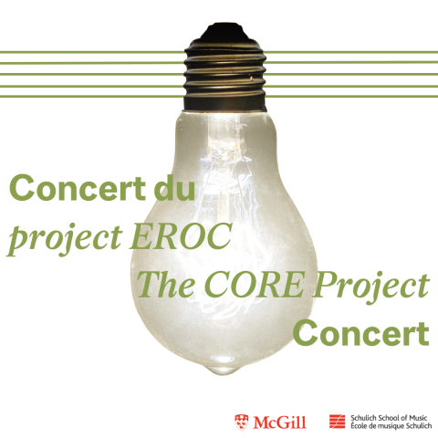 The CORE Project Concert title on top of the Research Alive lightbulb