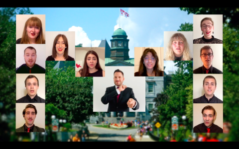 A screenshot of the Schulich Singers performing Hail, Alma Mater