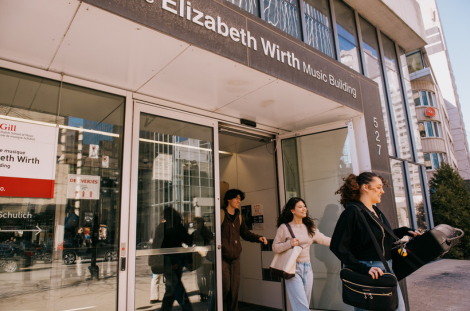 Students walking out of the Elizabeth Wirth Music Building