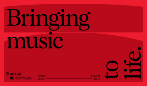 Red background with text that reads Bringing music to life