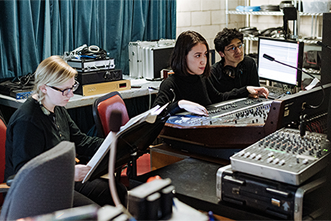 students in sound recording studio