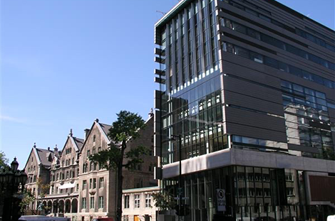 Front view of Schulich School of Music buildings