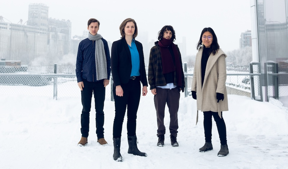 The Claire Devlin Quartet standing in a snowy location in Old Montreal