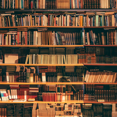 A section of books in a library