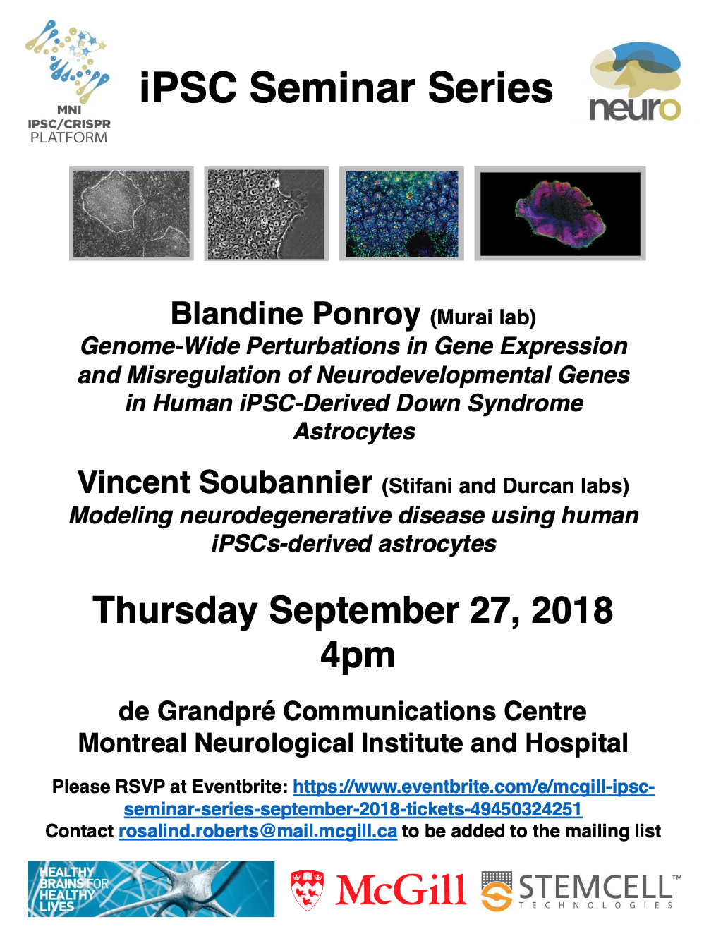 Neuro iPSC Seminar Series speakers Blandine Ponroy and Vincent Soubannier