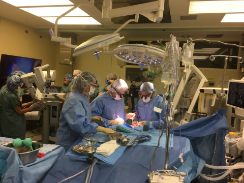 Doctors removing a brain tumour from a patient at The Neuro
