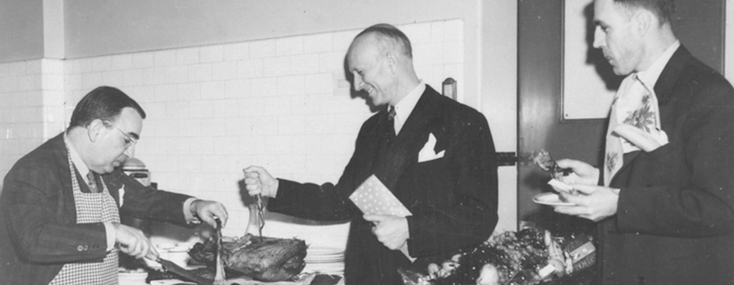 Dr. William Cone and Dr. Wilder Penfield ‘operating’ on a turkey with neurologist Dr. Preston Robb looking on