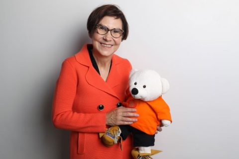 Cindy Blackstock, a professor in McGill's School of Social Work, with Spirit Bear