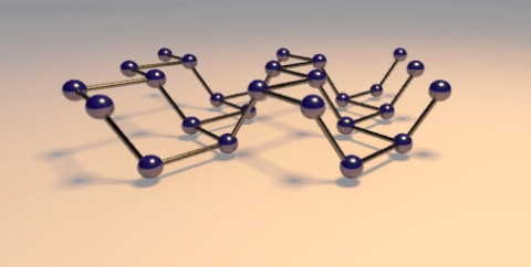 Schematic of the "puckered honeycomb" crystal structure of black phosphorus. 