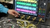 Four channel coherent optical receiver signals detected by oscilloscope. / Détection par un oscilloscope des signaux d'un récepteur optique cohérent à quatre canaux.