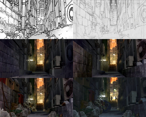 City night alley animation layers